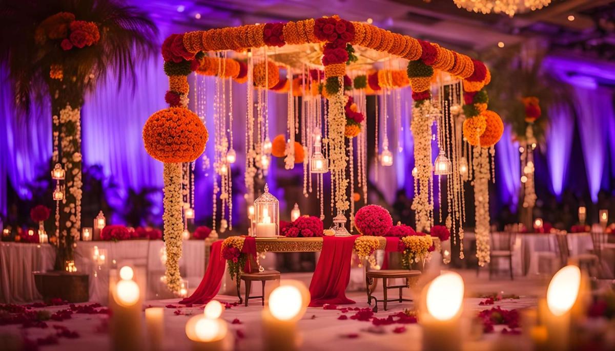 a wedding altar with candles and flowers on a table at Radisson Blu Hotel Amritsar in Amritsar