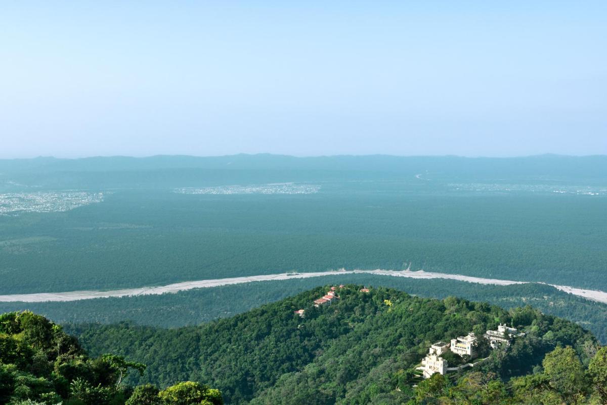 an aerial view of a mountain with a river at The Westin Resort & Spa Himalayas in Rishīkesh