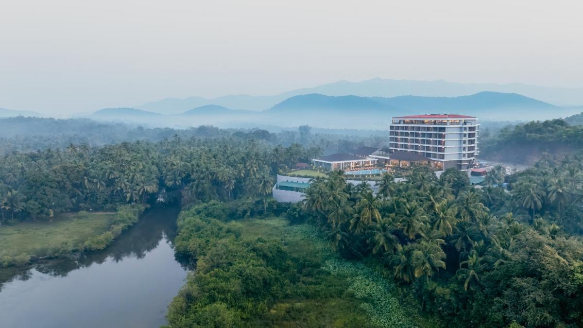 an aerial view of a building next to a river at Gateway Goa, Palolem in Palolem
