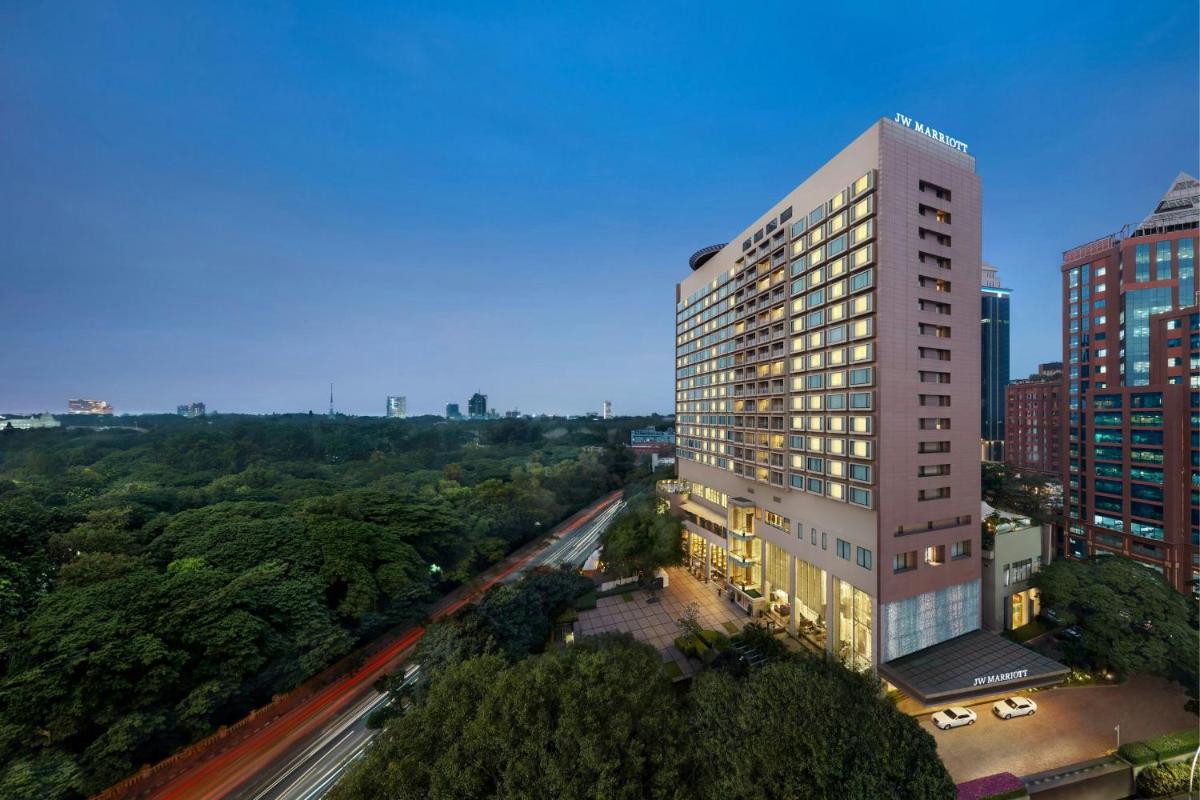 an overhead view of a tall building in a city at JW Marriott Hotel Bengaluru in Bengaluru