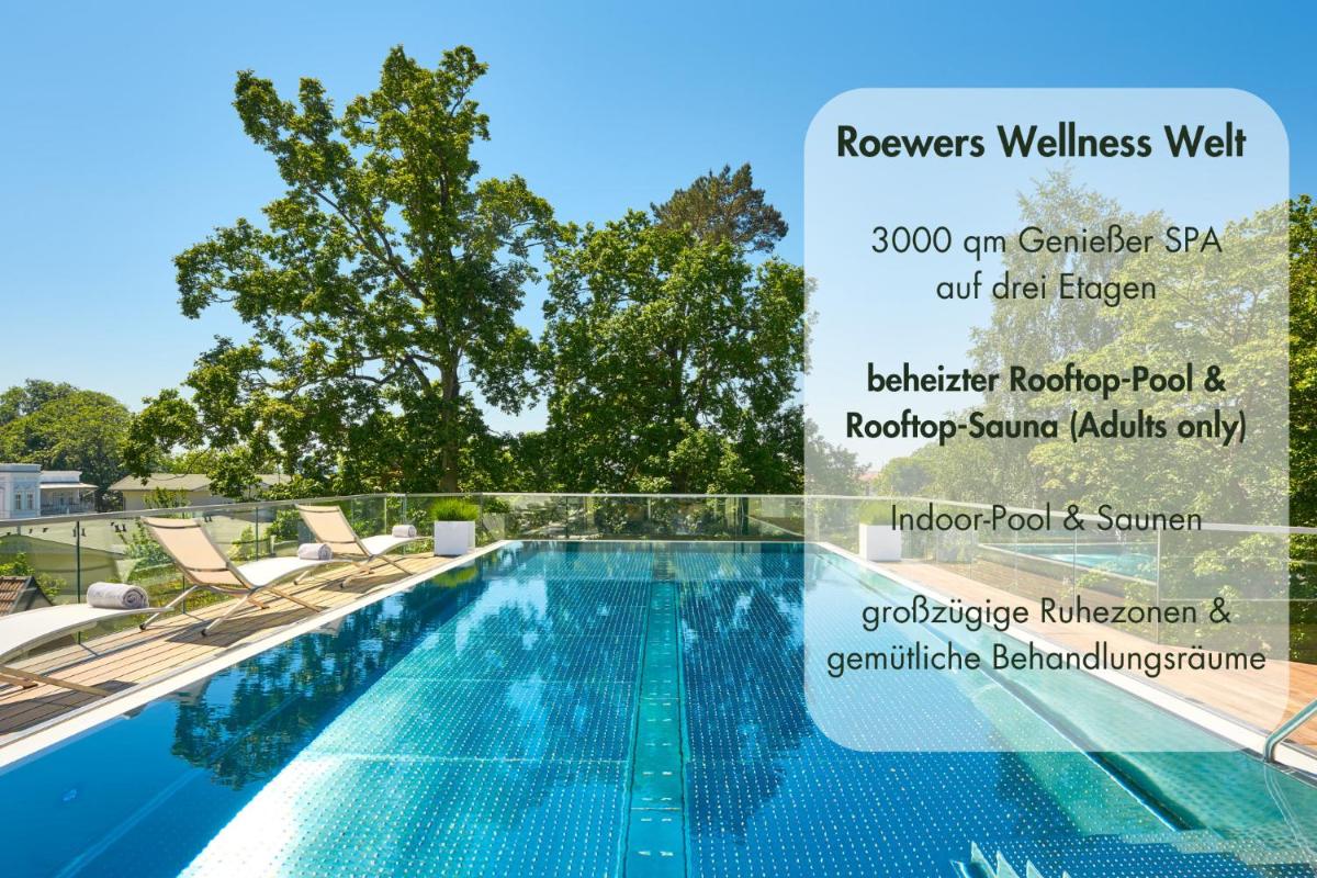 ein Flyer für ein Schwimmbad in einem Hotel in der Unterkunft ROEWERS Privathotel & Spa in Ostseebad Sellin