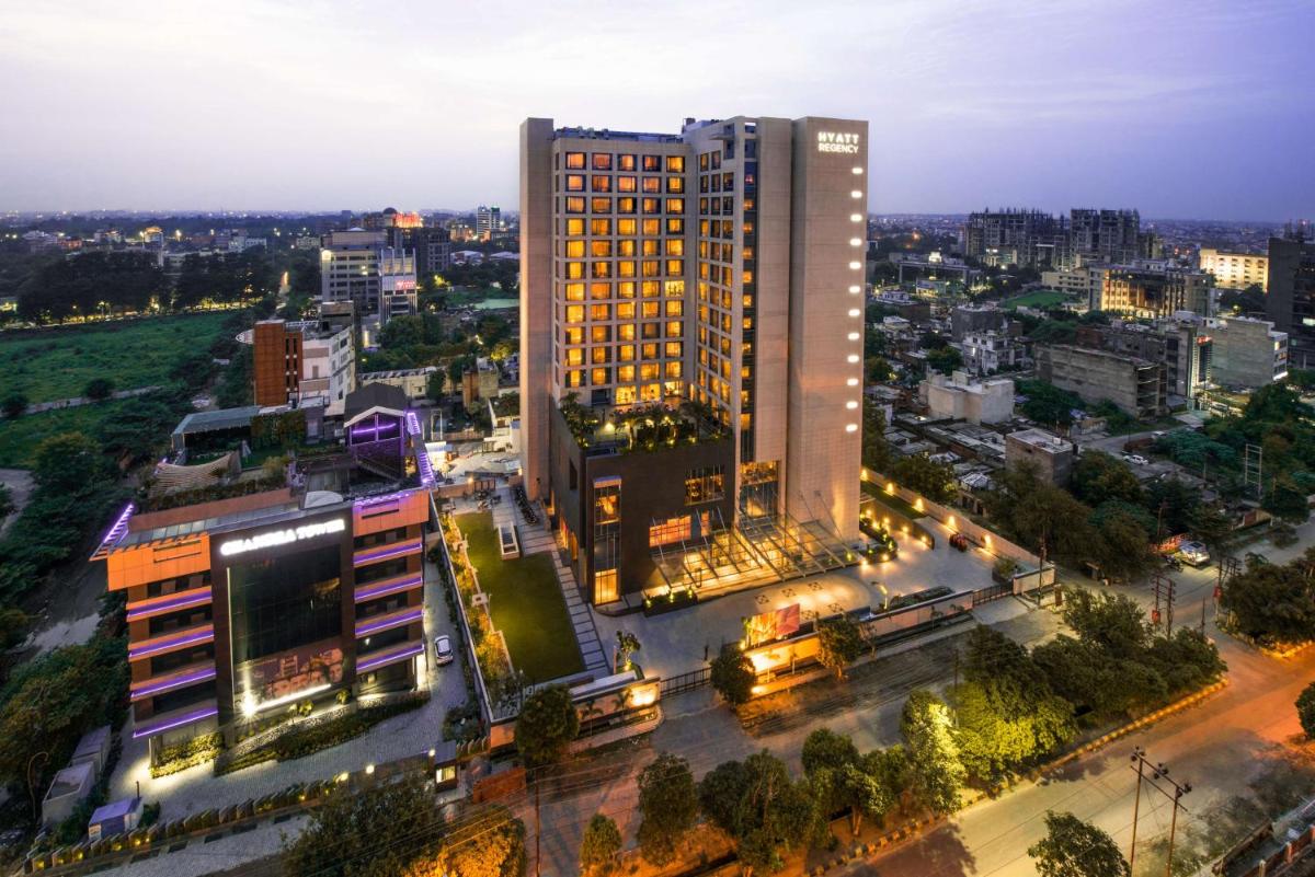 an overhead view of a city at night at Hyatt Regency Lucknow Gomti Nagar in Lucknow