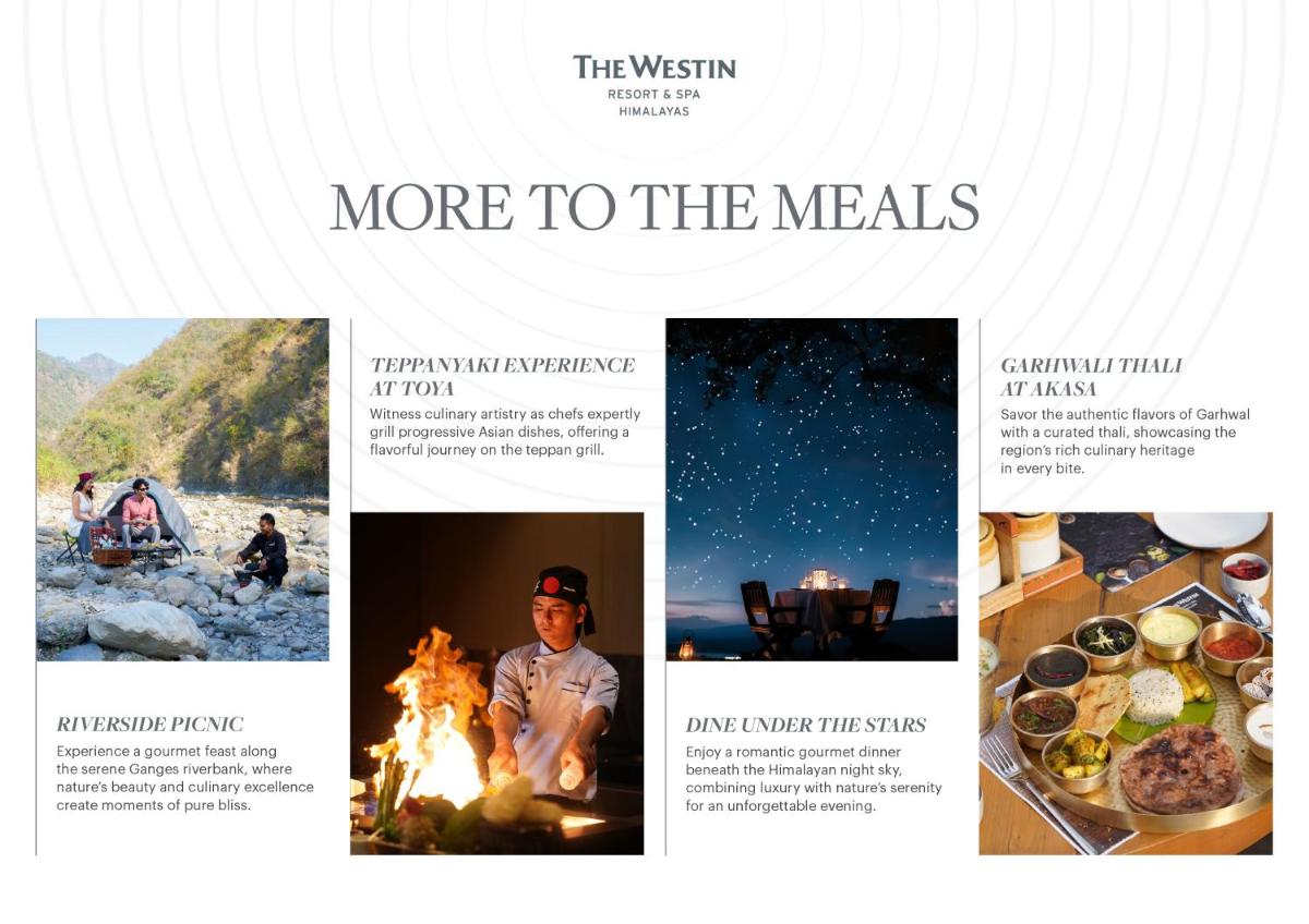 a page of a website with a man sitting around a fire at The Westin Resort & Spa Himalayas in Rishīkesh