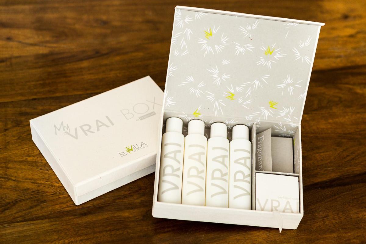 a white box of matches on a wooden table at La Villa in Puducherry