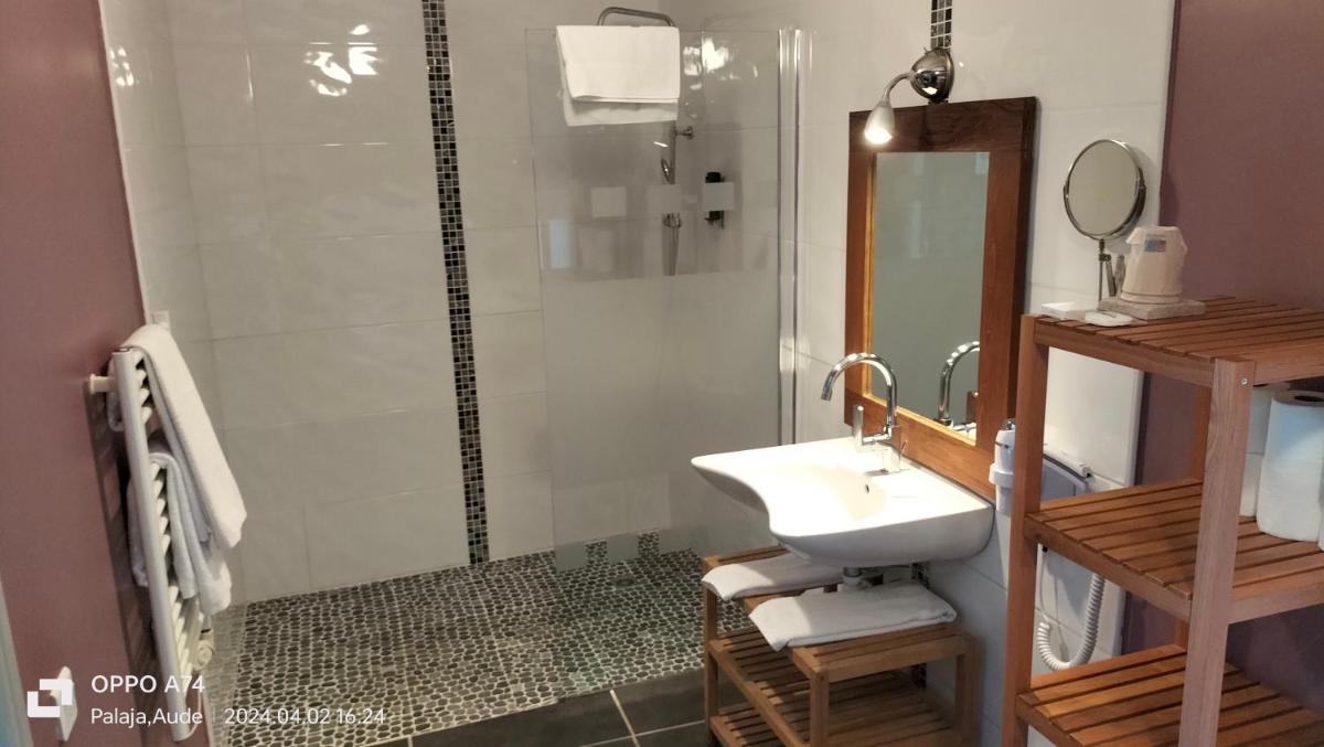 Salle de bains dans l'établissement Logis Hôtel Château De Palaja