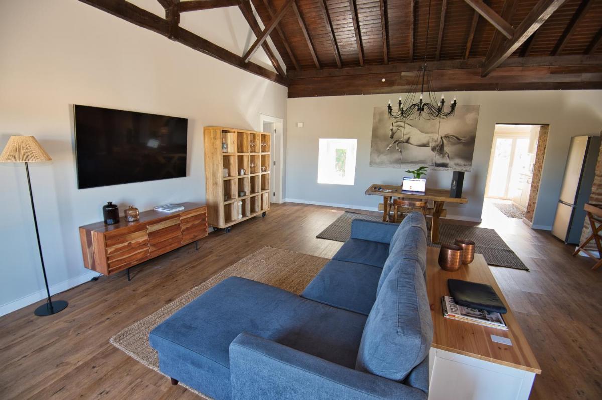 Uma televisão e/ou sistema de entretenimento em Sorraia Hotel Rural