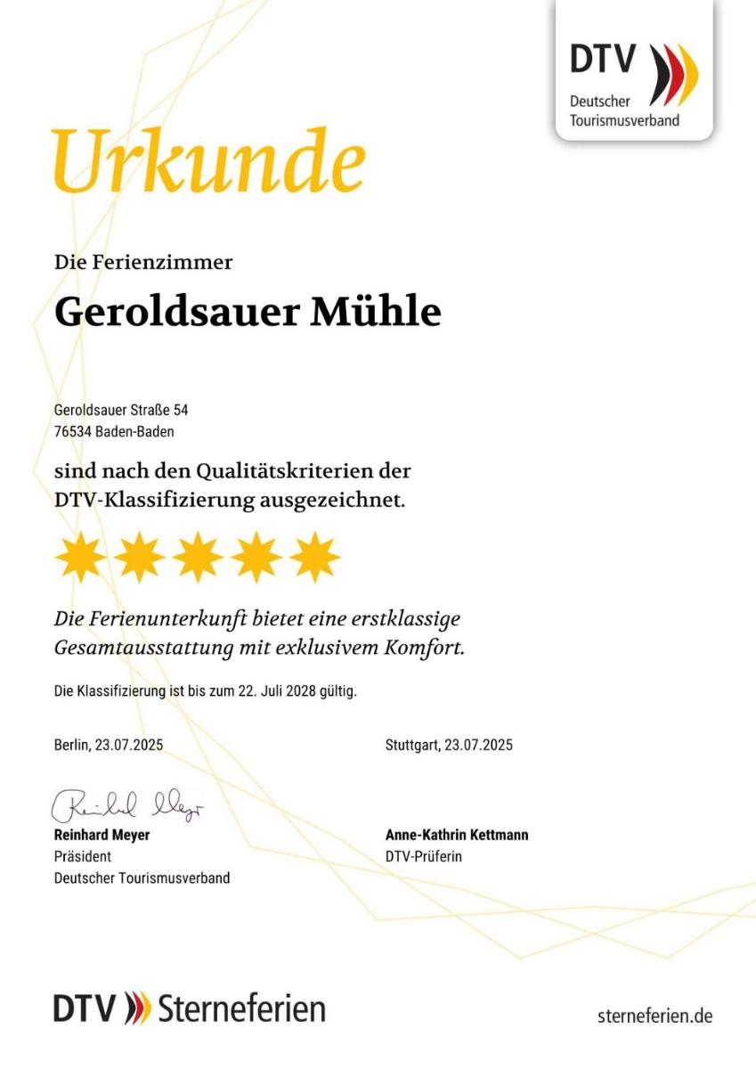 Ein Zertifikat, Auszeichnung, Logo oder anderes Dokument, das in der Unterkunft Gästehaus der Geroldsauer Mühle ausgestellt ist