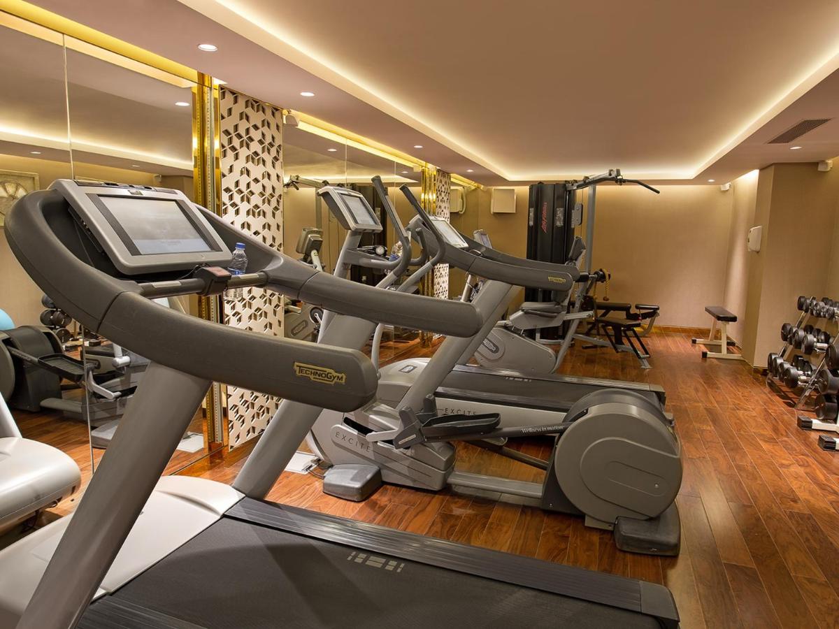 a gym with a treadmill and tread machines at The Claridges New Delhi in New Delhi a gym with a treadmill and tread machines at The Claridges New Delhi in New Delhi