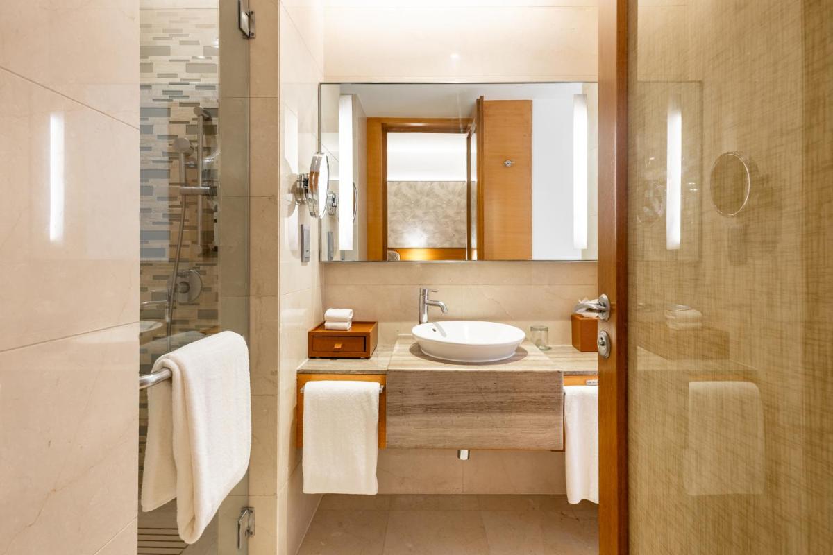 a bathroom with a sink and a mirror at Hyatt Pune in Pune