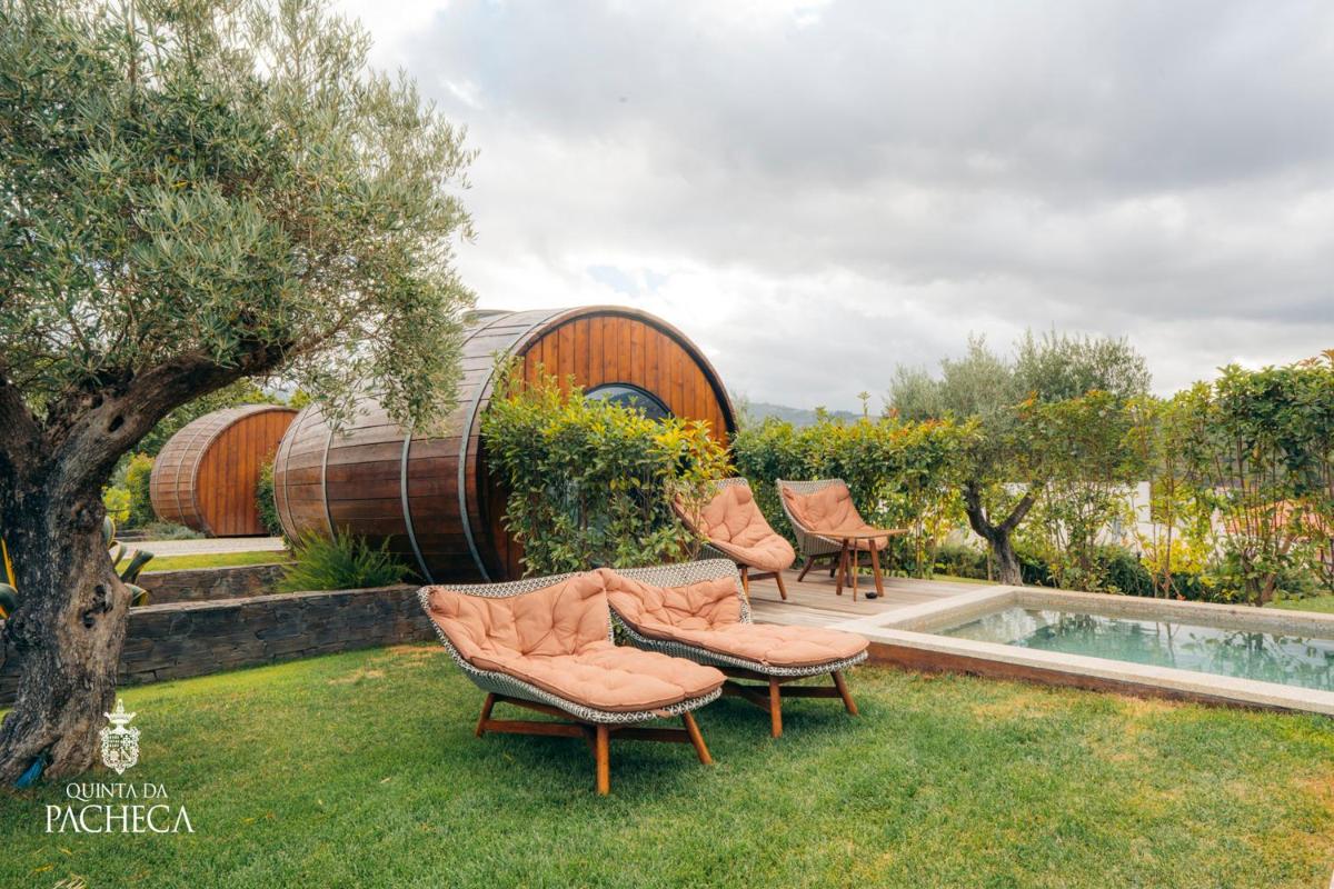 um conjunto de cadeiras e uma piscina em um quintal em Pacheca The Wine House Hotel e Spa - Quinta da Pacheca em Lamego