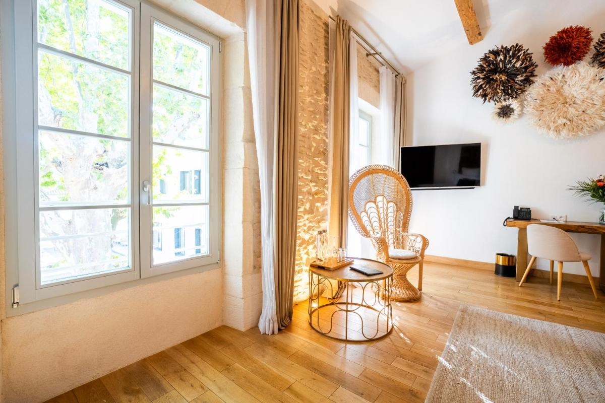 Télévision ou salle de divertissement dans l'établissement Hôtel Le Saint Remy & Spa