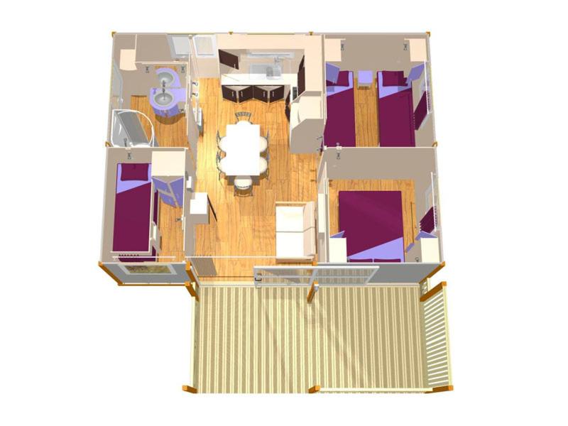 un plan d'étage d'une maison violette dans l'établissement Camping La Pinède, à Calvi 181 autres photos