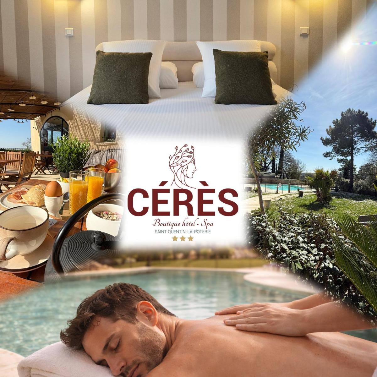 un homme allongé dans un lit à côté d'une piscine dans l'établissement CÉRÈS - Boutique-Hôtel & Spa, à Saint-Quentin-la-Poterie