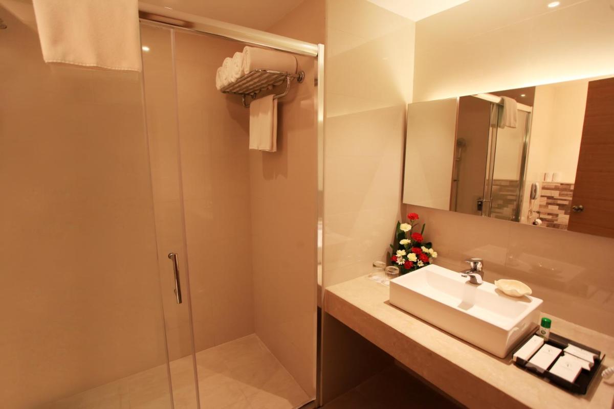 a bathroom with a sink and a shower at Greenpark Chennai in Chennai