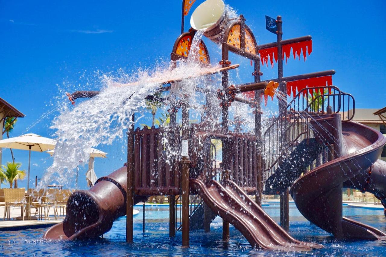 Parque aquático infantil somente na cor marrom com tobogãs e escorregas em tema pirata