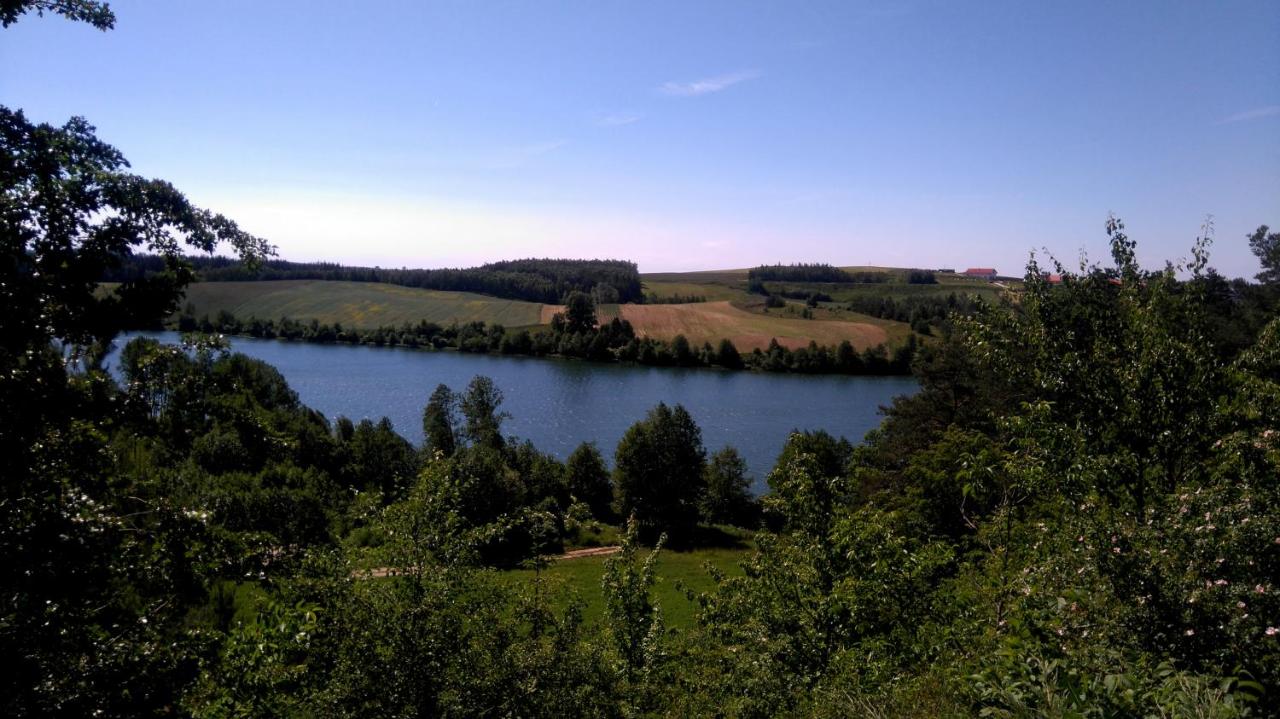 Widok na jezioro i łąki