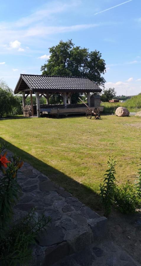 Trawnik z wiatą w tle