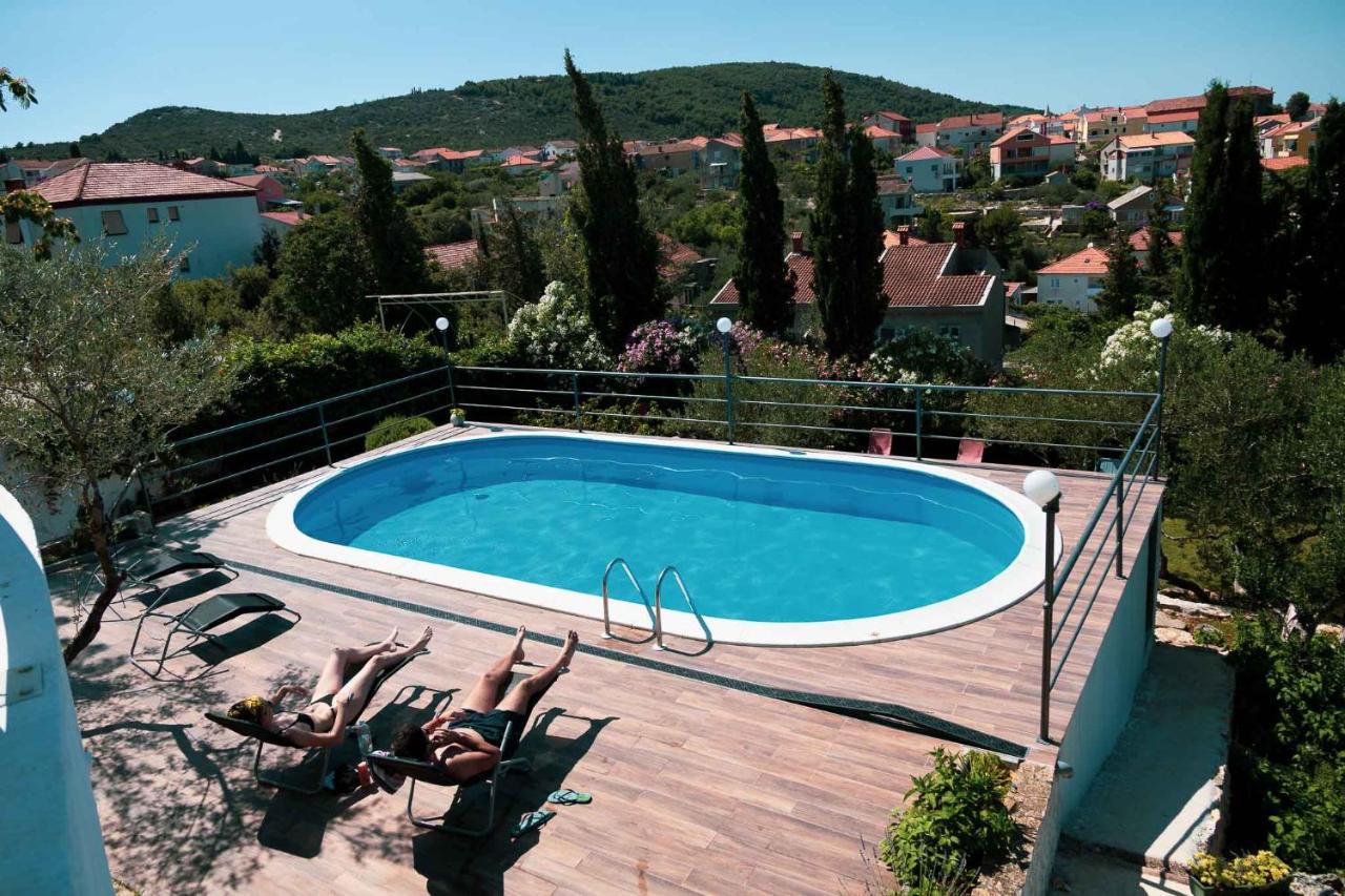 Heated swimming pool: Franov Residence on island Ugljan with the pool, BBQ and beautiful sea-view!