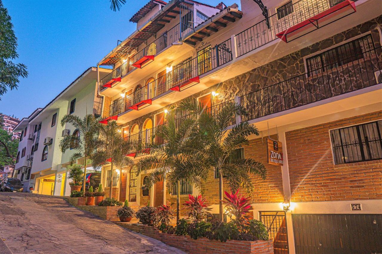 hotel with plants and yellow lights
