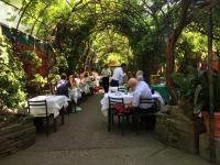 a group of people sitting at tables in a garden at Antica Locanda Montin in Venice