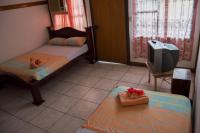 a bedroom with a bed and a tv and a rug at Hotel Sol Puntarenas in Puntarenas