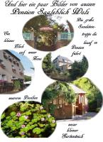 a collage of photos of a house and a garden at Pension zum Saale Blick in Bad Kissingen