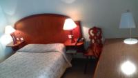 a hotel room with a bed and two tables and two lamps at Hotel de l&#39;Orangerie in Strasbourg