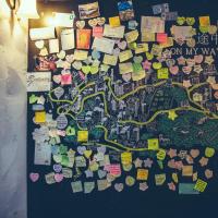 a map with lots of sticky notes on it at On My Way Jiufen Youth Hostel in Jiufen