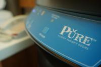 a close up of a blue box with the words pire at Home Hotel in Taipei