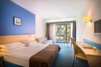 ein Hotelzimmer mit einem Bett, einem Schreibtisch und einem Fenster in der Unterkunft Remisens Hotel LUCIJA in Portorož