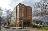 un edificio alto de ladrillo rojo en una calle de la ciudad en Hotel Diego De Almagro Talca, en Talca