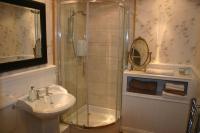 a bathroom with a shower and a sink at Garden Suite in Rhuddlan