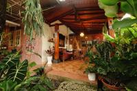 una sala de estar con muchas plantas en Omah Konco Yogyakarta, en Yogyakarta