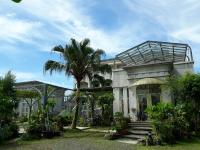 a building with a palm tree in front of it at Light and Shadow B&amp;B in Yuanshan