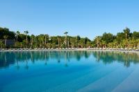 ein großer Pool mit Stühlen und Palmen in der Unterkunft Les Prairies de la Mer in Grimaud