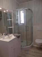 a bathroom with a shower and a sink and a toilet at Studio Saint Roch in Mont-de-Marsan