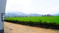 a large field of green grass next to a building at Lan Yang Resort Four Seasons in Dongshan