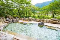 una piscina de agua con rocas en un jardín en Bosenkan, en Gero