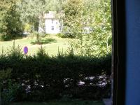 a window view of a yard with a frisbee at Les mimosas in La Bresse