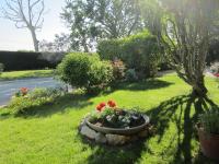 a garden with a pot of flowers in the grass at Logis du Comte in Suze-la-Rousse