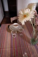 a table with a vase with white flowers on it at La Carrihuela in Algodonales