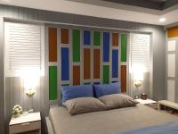 a bedroom with a bed with a colorful headboard at Baan Baimai Boutique Room in Phra Nakhon Si Ayutthaya