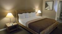 ein Schlafzimmer mit einem großen Bett und zwei Lampen in der Unterkunft Thunderbird Boutique Hotel in Las Vegas