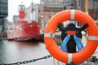 a person with a life preserver on a boat at The Z Hotel Liverpool in Liverpool
