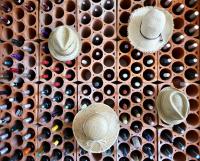 a bunch of hats in a rack of wine bottles at Le sentier des étangs in Barsy