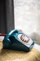 - un téléphone bleu avec des biscuits rouges sur une assiette dans l&#39;établissement Hotel de Paris, à La Rochelle