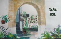 a watercolor painting of a door to a garden at Casa Sol in Vejer de la Frontera