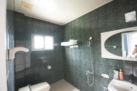 a bathroom with a shower and a toilet and a sink at Green 58 B&amp;B in Hengchun South Gate