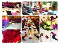 un collage de fotos de una mesa con flores rojas en Pension Waldschlösschen, en Friedrichroda