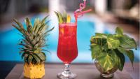 una bevanda in un bicchiere su un tavolo accanto a un ananas di Siem Reap Palace Hotel & Spa a Siem Reap